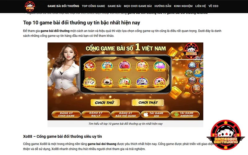 Giao diện cổng game bài đổi thưởng