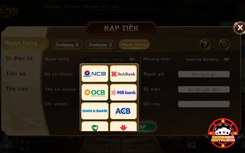 Nạp tiền game bài đổi thưởng qua Ngân hàng Iwin