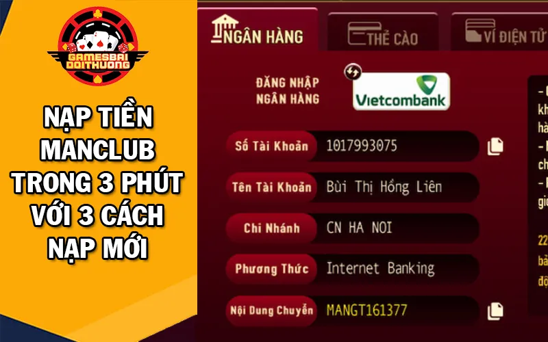 Nạp tiền Manclub trong 3 phút